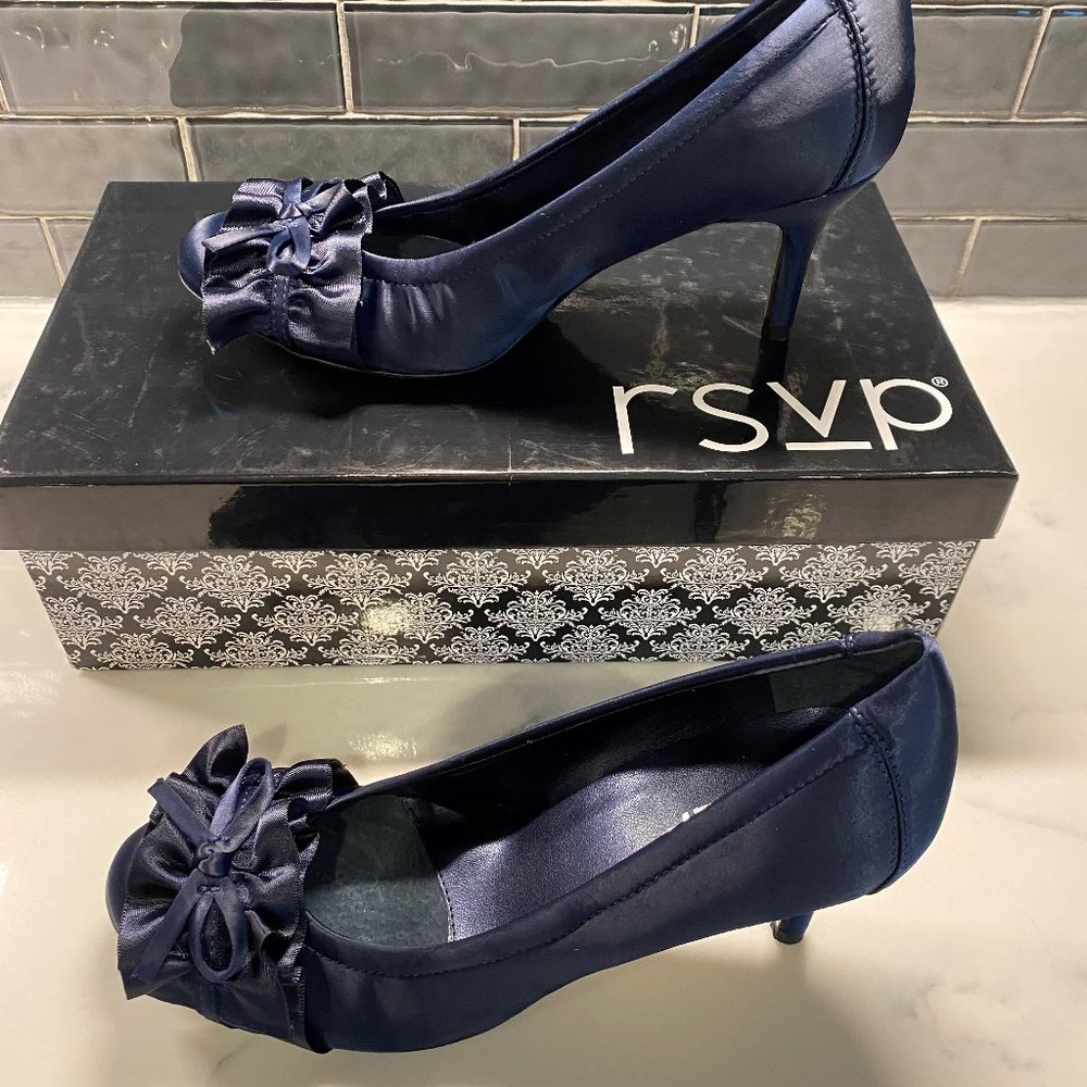 Navy Satin Heels